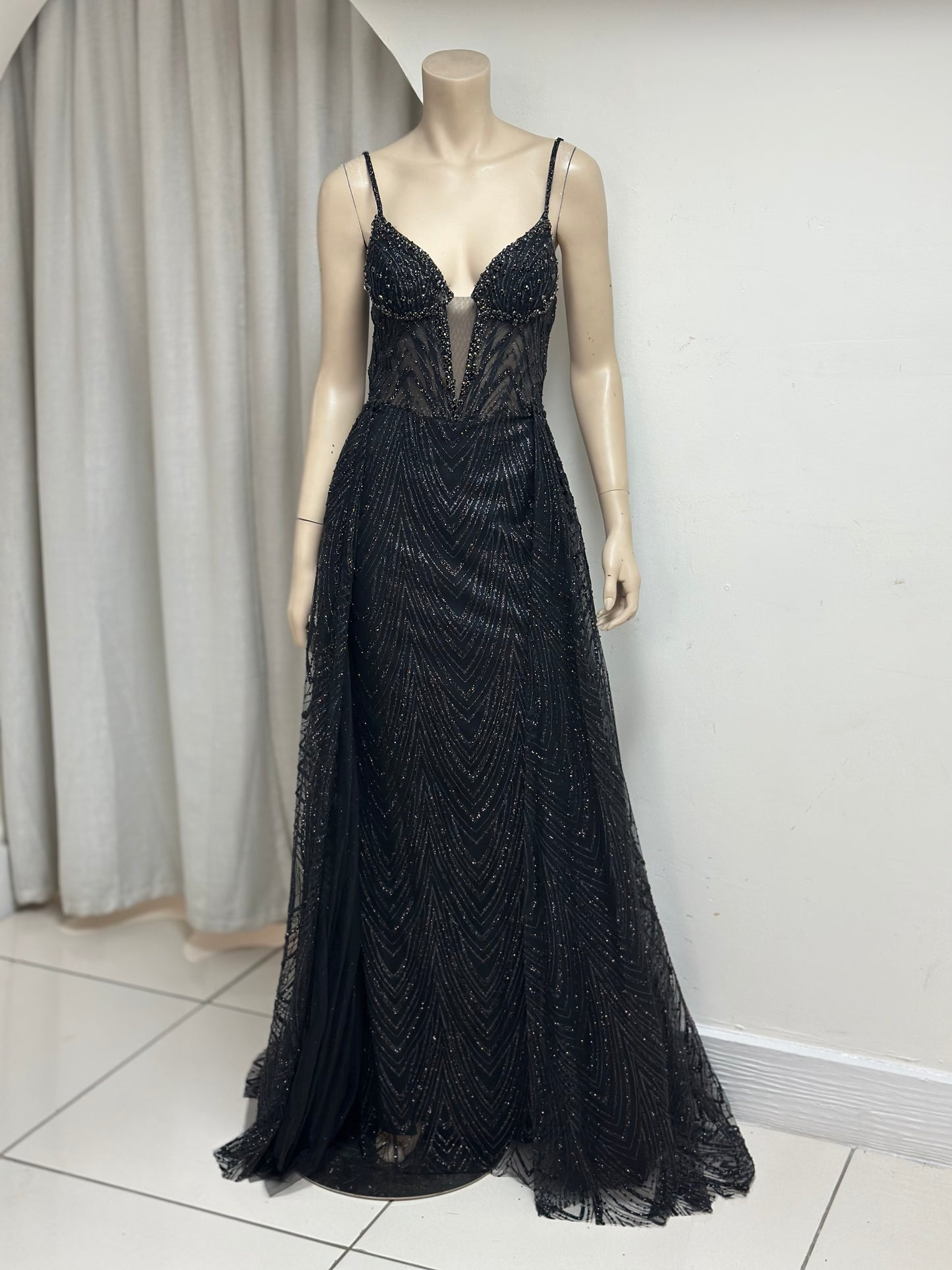 Embellished Detachable Overskirt Glitter Formal