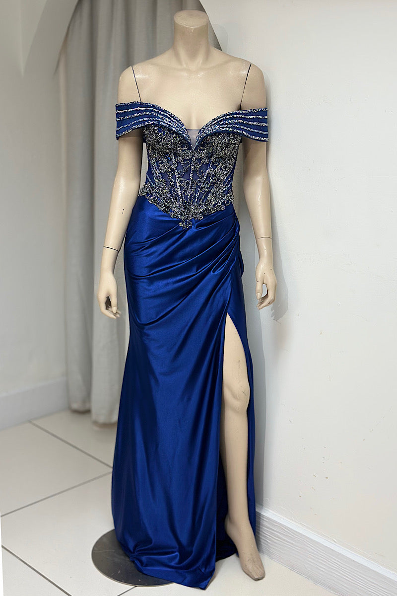 Off-Shoulder Embellished Fitted Formal
