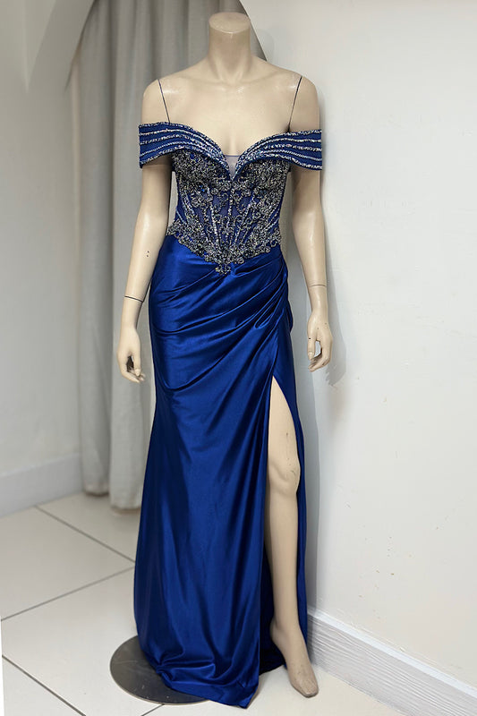 Off-Shoulder Embellished Fitted Formal