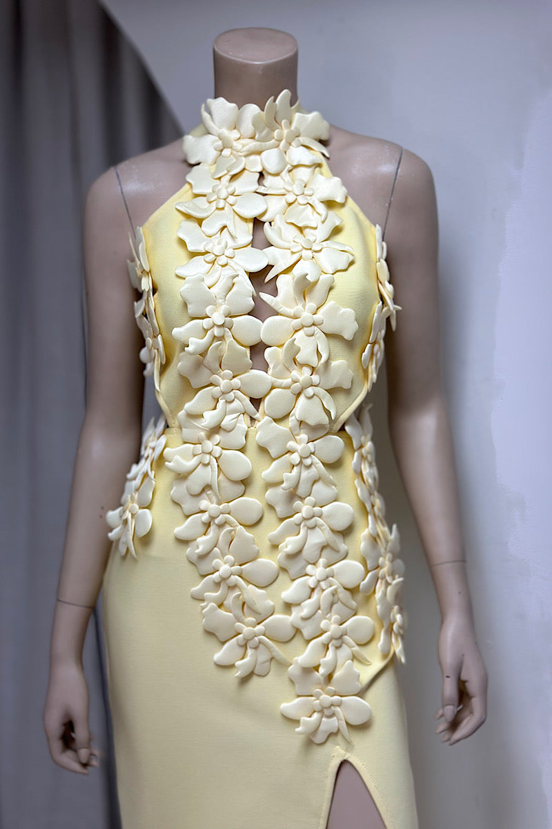 Flower Applique Cut-Out Bandage Dress