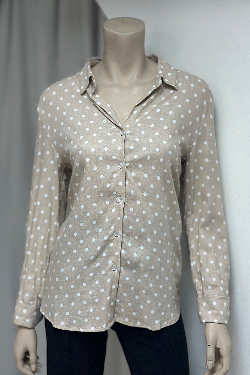 Polka Dot Linen Button Down Top