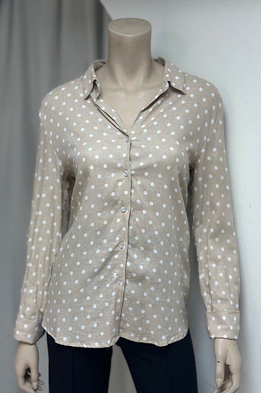 Polka Dot Linen Button Down Top
