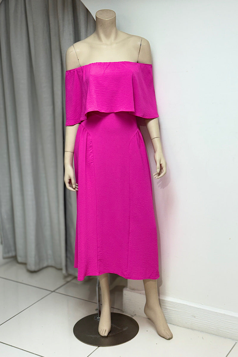 Off-Shoulder Basque Flowy Dress