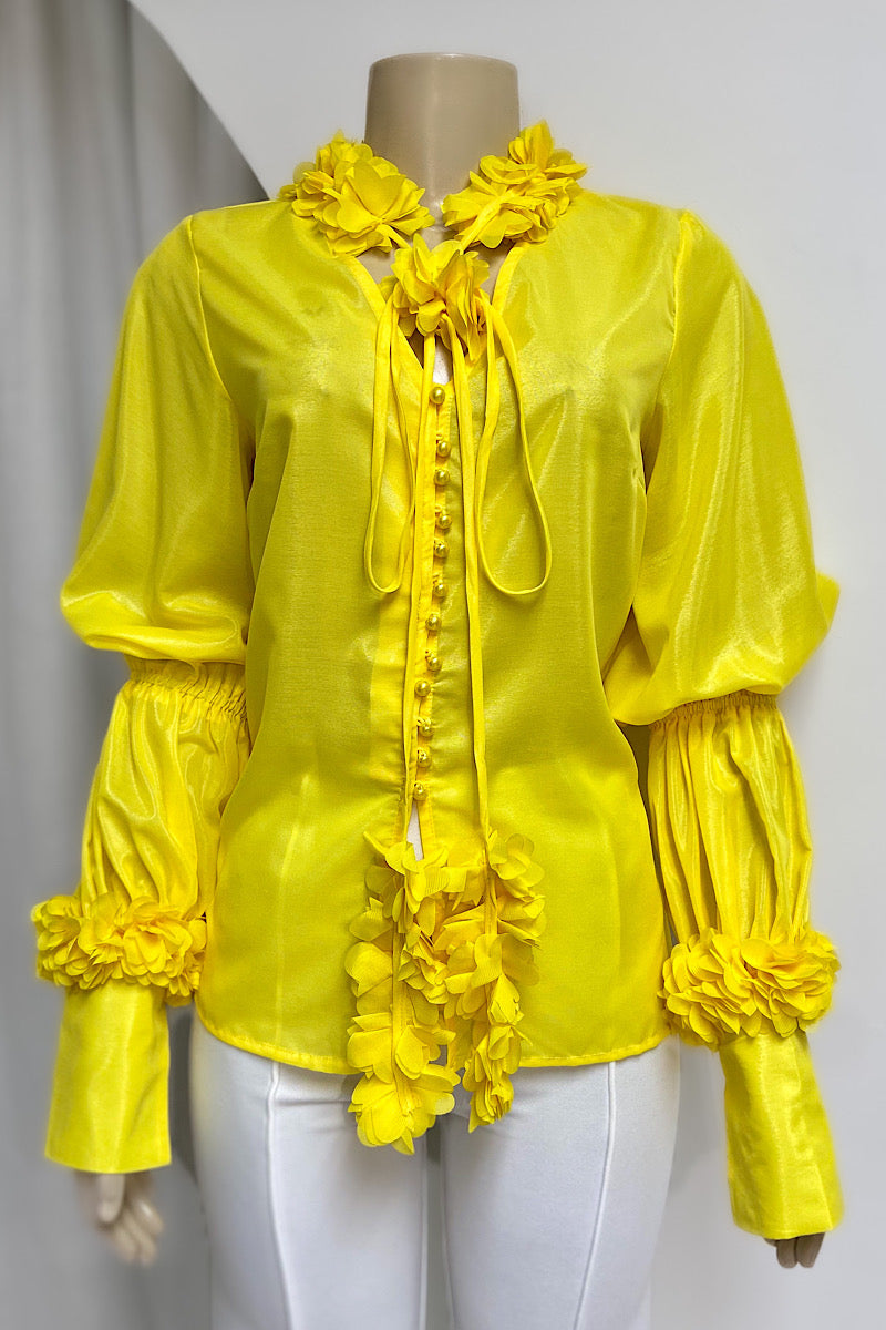 Yellow Long Sleeve Flower Top