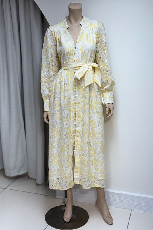Studded Pearl Button Tea-Length Dress