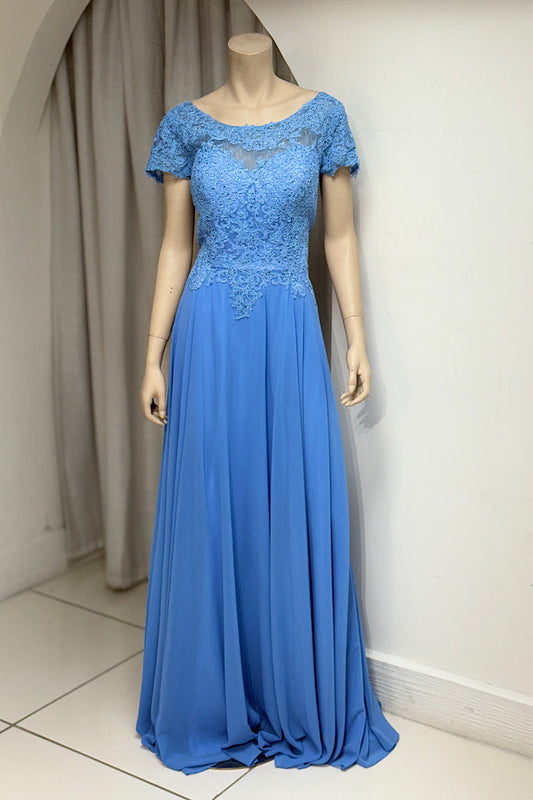 Embroidered Cap Sleeve Flowy Formal