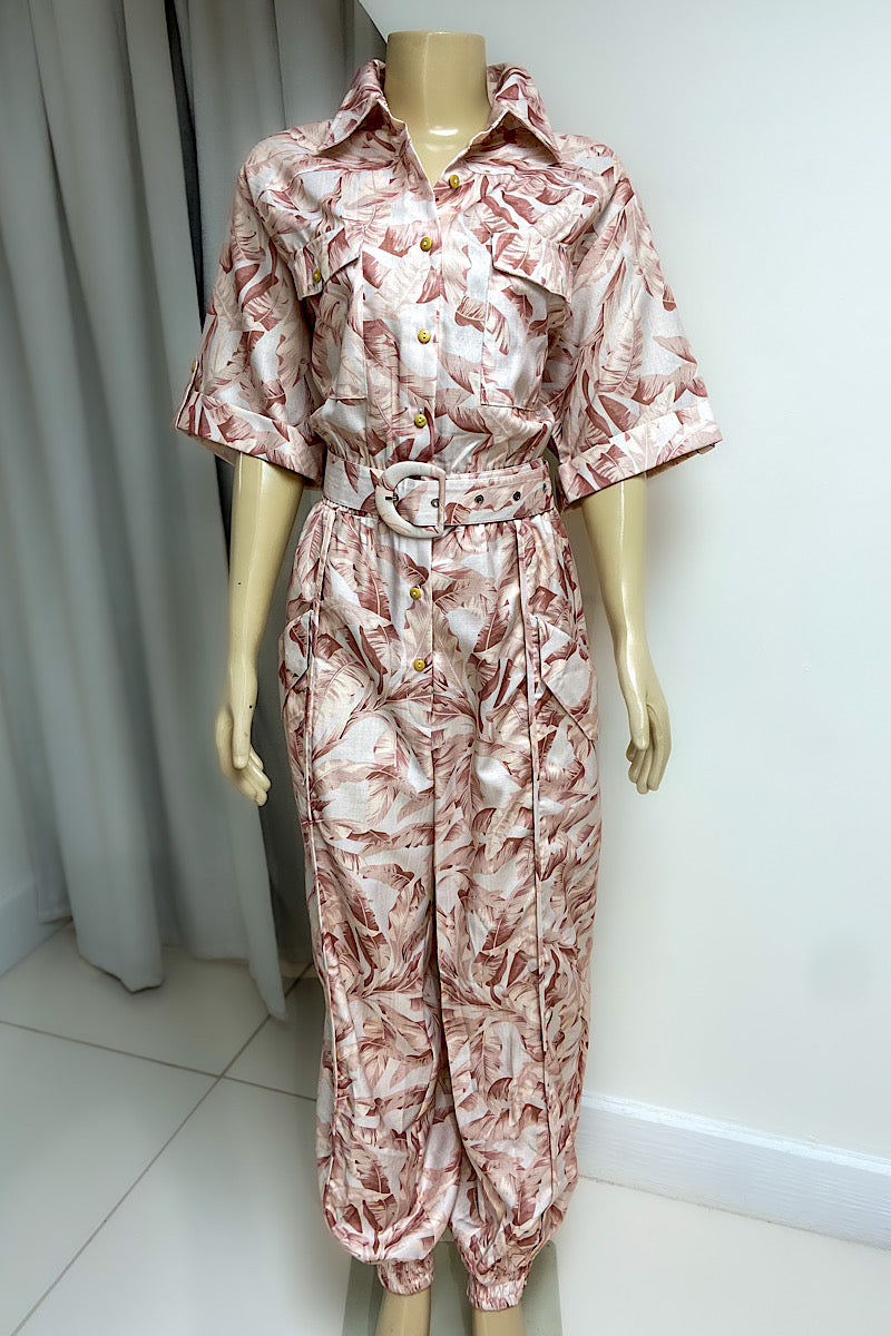 Belted Print Jumpsuit