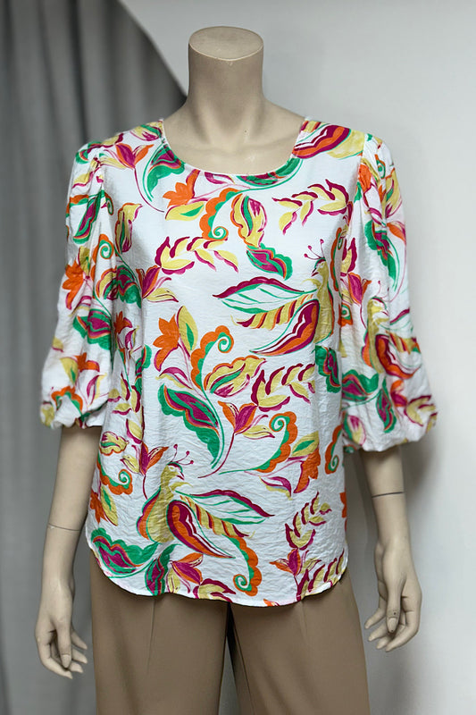 Round Neck Tie-Detail Printed Flowy Top