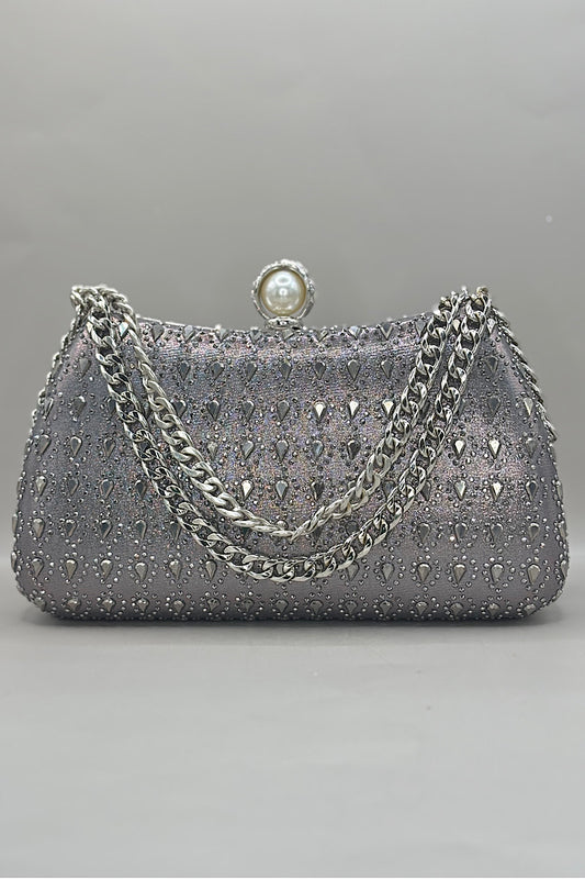 Tear Drop Jewel Chain Clutch Bag