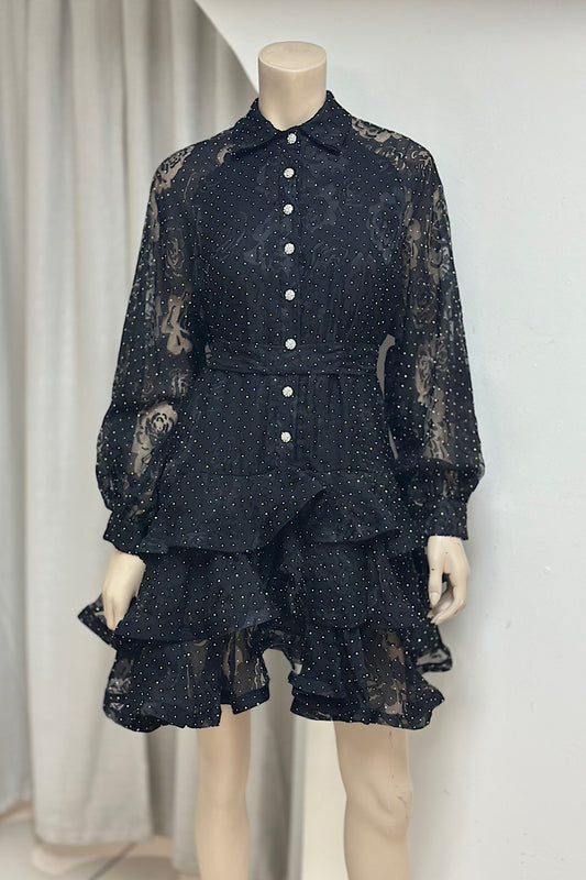 Studded Ruffle Bottom Mini Dress