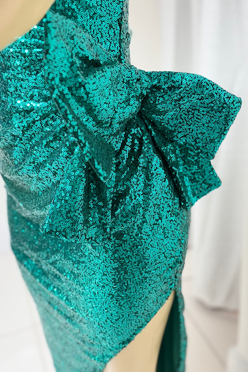 Green Bow Sequin Formal