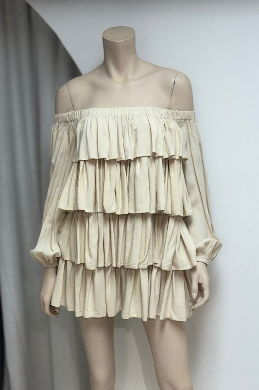 Off-Shoulder Layered Ruffle Mini Dress