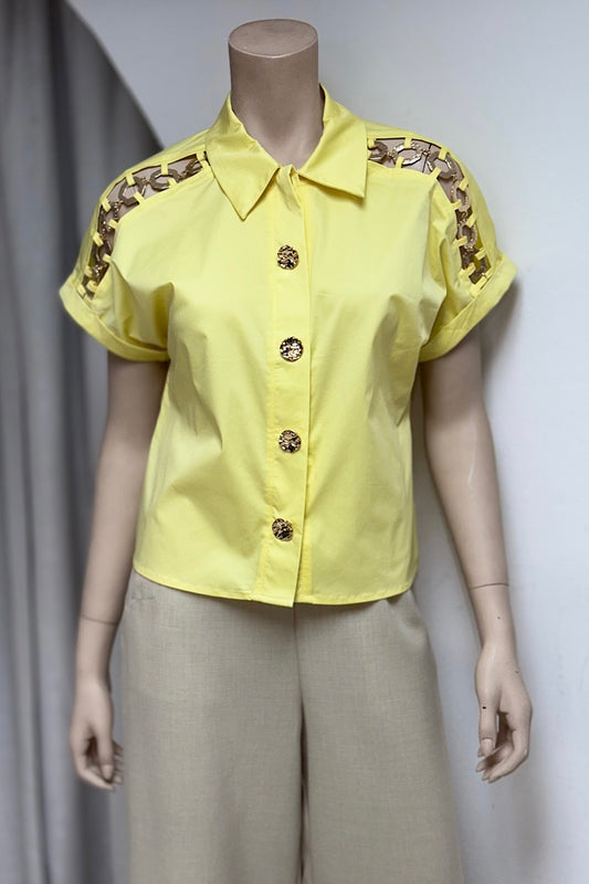 Cotton Yellow Gold Button Top