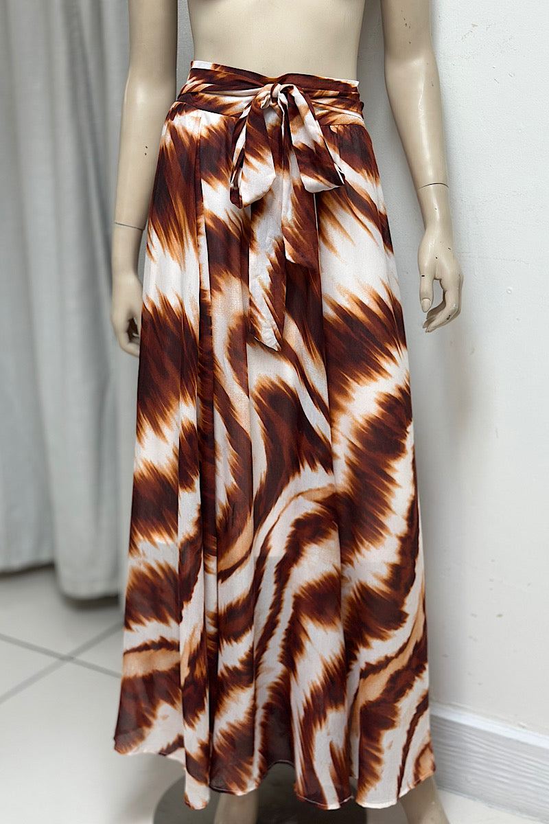 Printed Tie-Waist Maxi Skirt