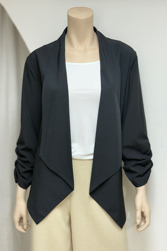 Open Ruched Sleeve Asymmetrical Blazer