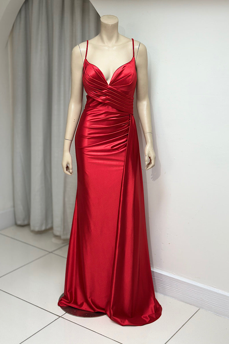 Thin Strap Ruched Concealed Split Formal