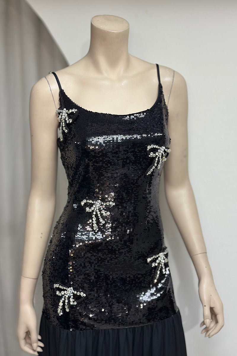 Sequin Drop Waist Bow Detail Semi Formal