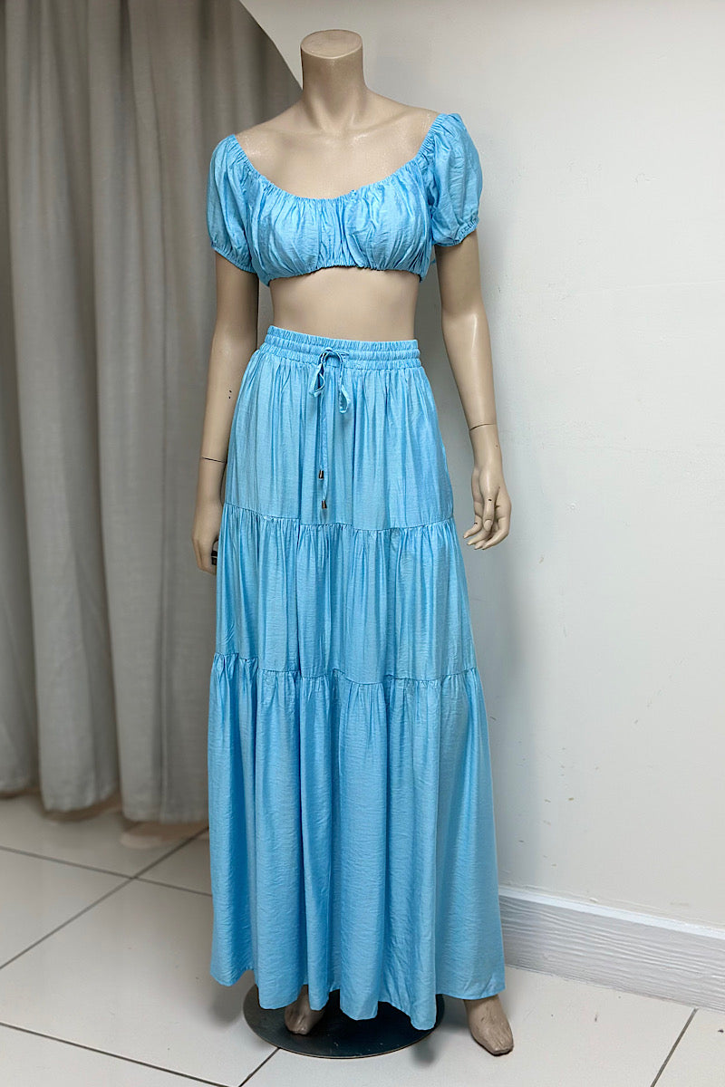 Off-Shoulder Cropped Flowy Skirt Set