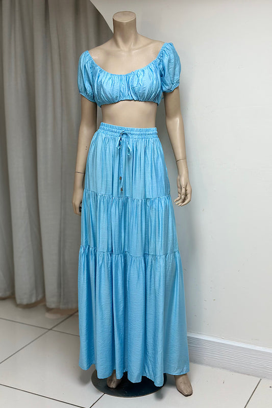 Off-Shoulder Cropped Flowy Skirt Set