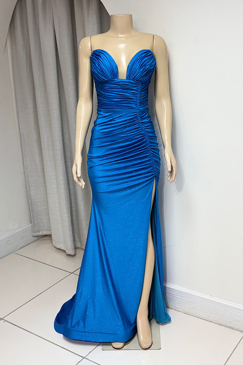 Strapless Glitter Stretch Gown with Gloves