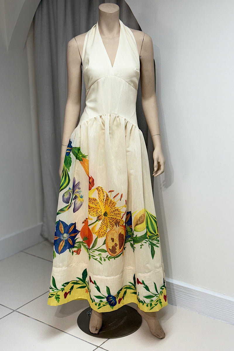 Halter Corset Floral Flare Dress