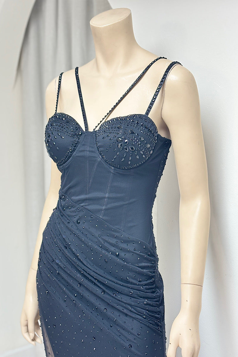 Rhinestone Corset Gathered Formal