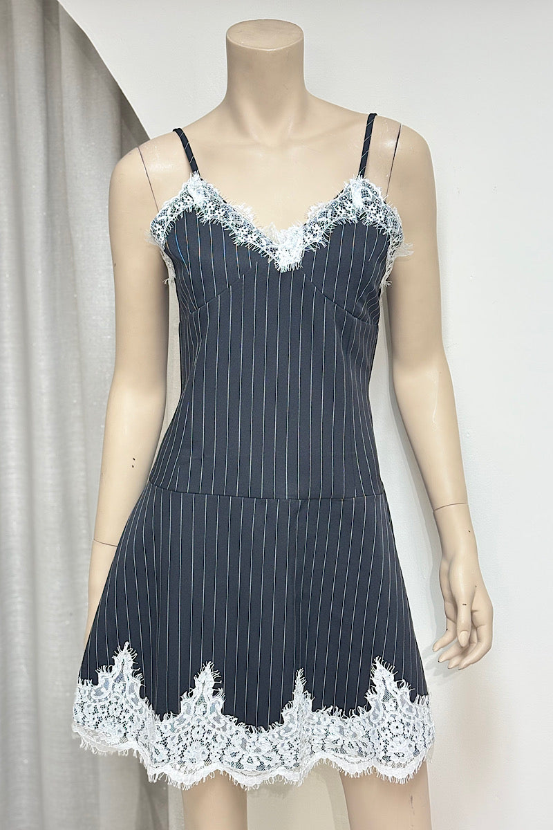 Pin Stripe Baby Doll Dress And Crop Blazer
