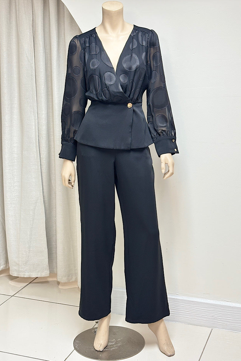 Polka Dot Monochromatic Pant Set