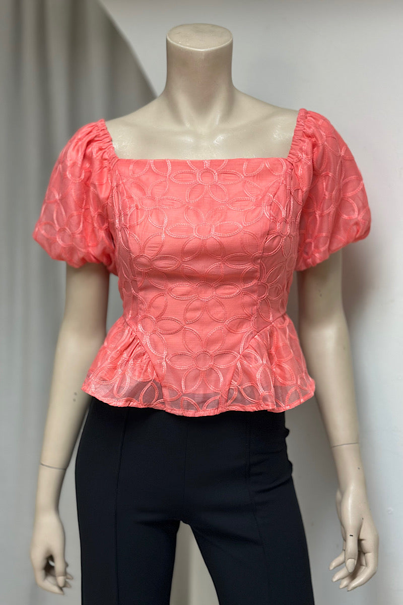 Floral Lace Puff Sleeve Crop Top