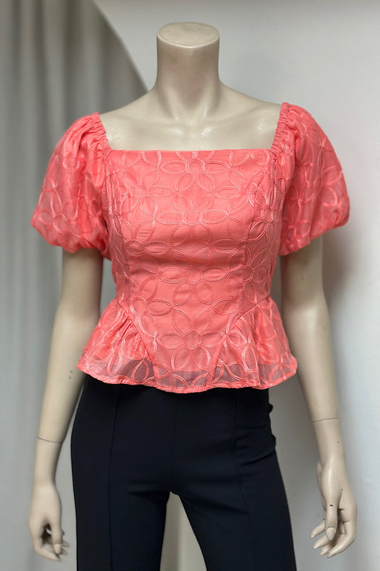 Floral Lace Puff Sleeve Crop Top