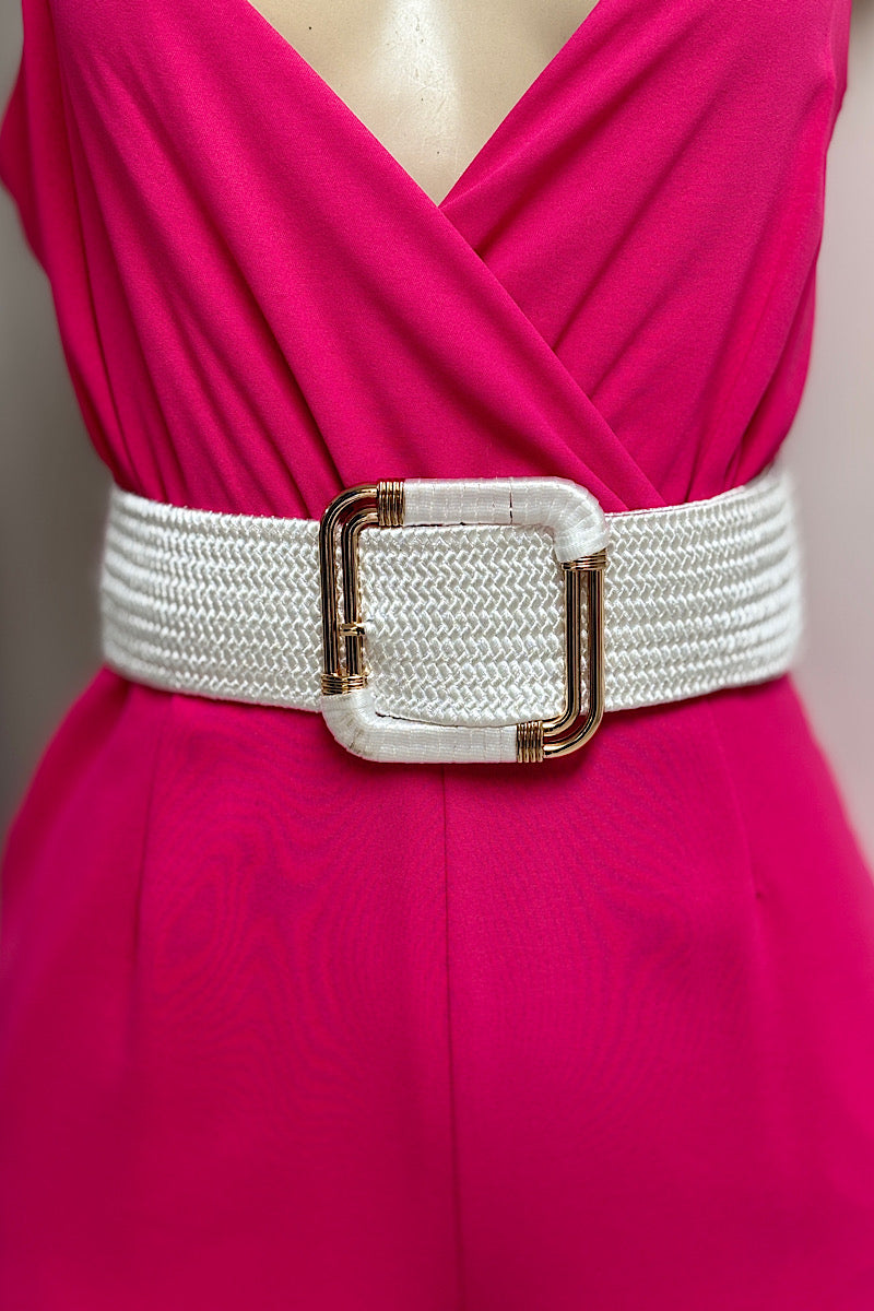 Wrap Around Gold Buckle Straw Belt