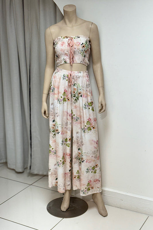 Smock Top Linen Wide Legged Pant Set