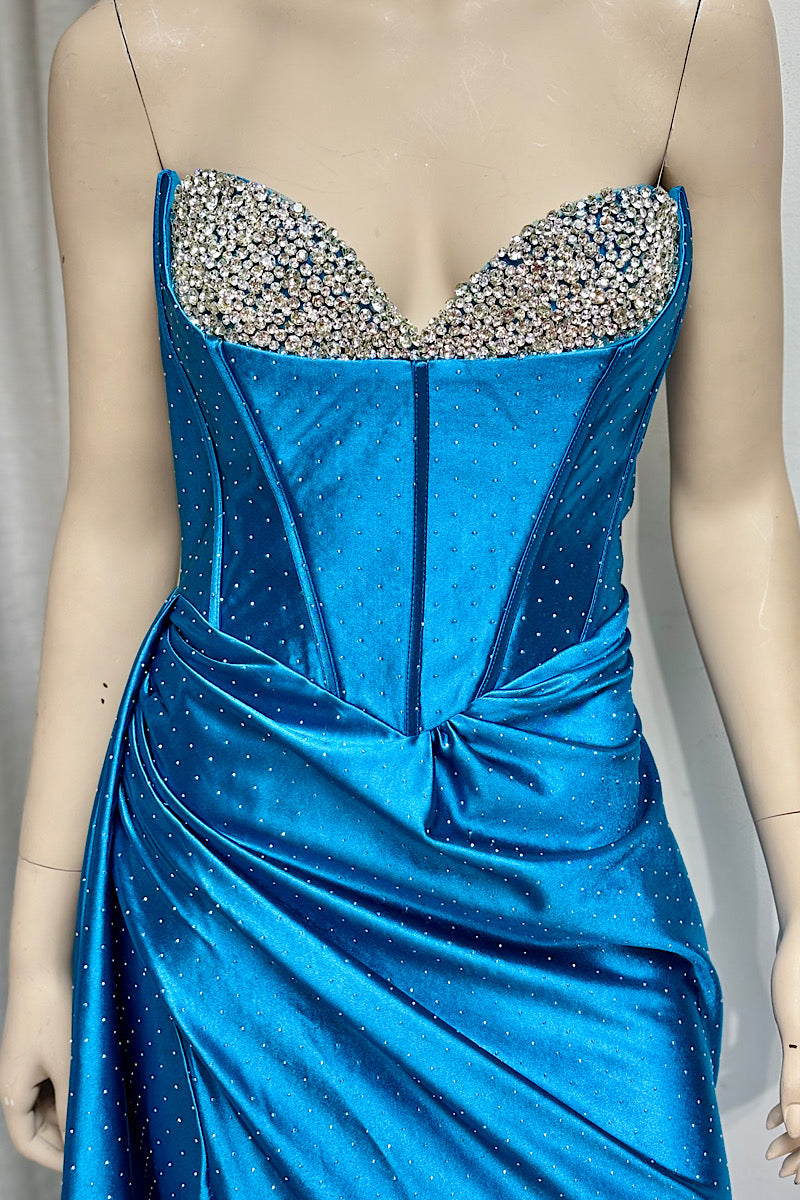 Studded Rhinestone Bust Satin Formal