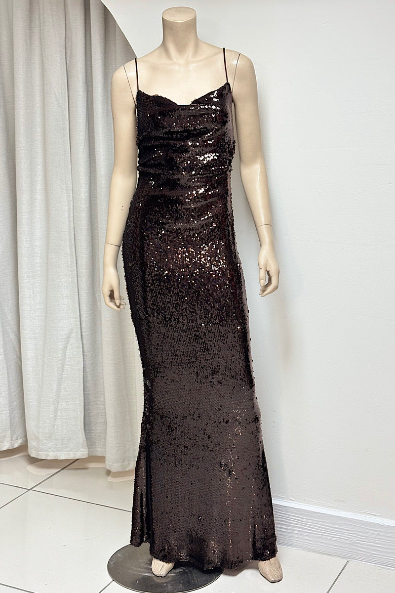 Cowl Neck Sleeveless Sequin Fitted Formal