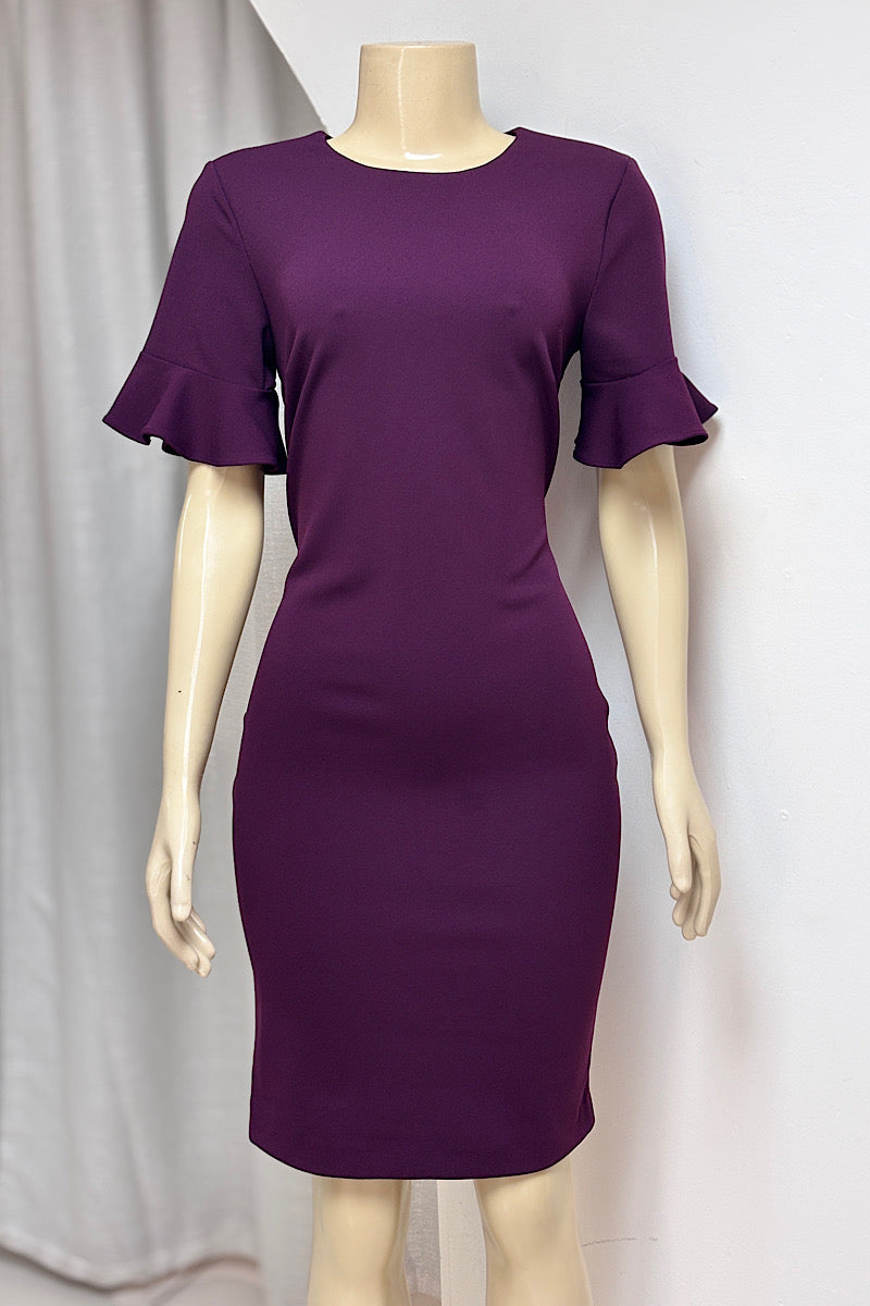 Ruffle Sleeve Fitted Dress