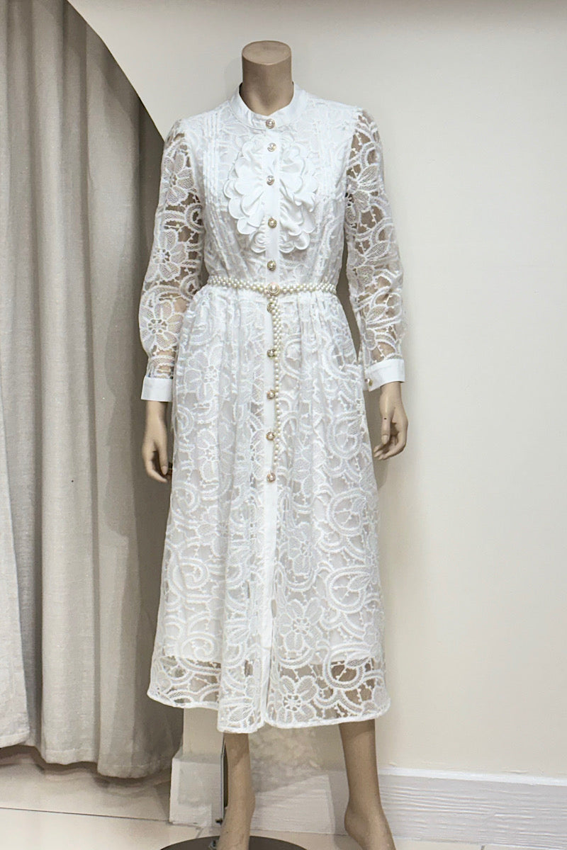 Lace Petal Detail Tea-Length Dress
