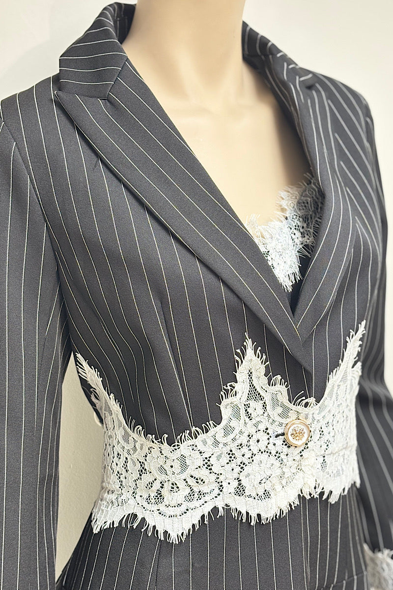 Pin Stripe Baby Doll Dress And Crop Blazer