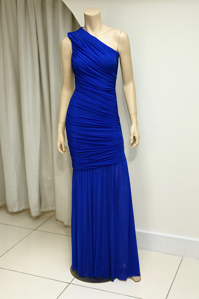 One Shoulder Mesh Maxi Dress