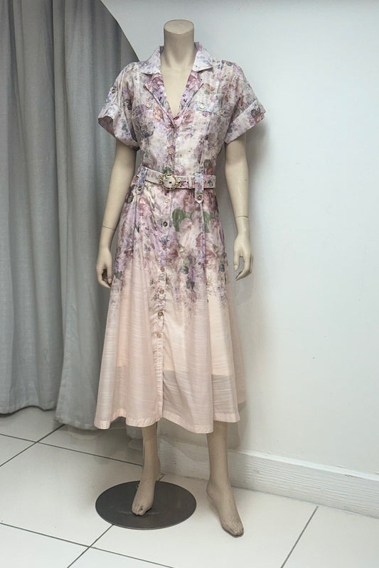 Collared V-Neck Floral Midi