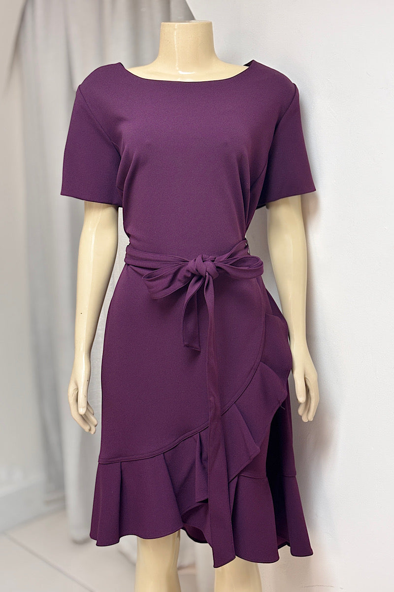 Ruffle Bottom Tie Waist Shift Dress