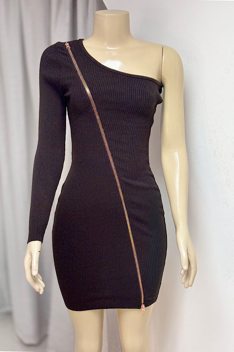 One Shoulder Cross Zipper Dress