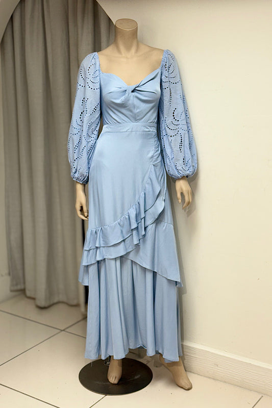 Off-Shoulder Eyelet Sleeve Layered Flare Dress