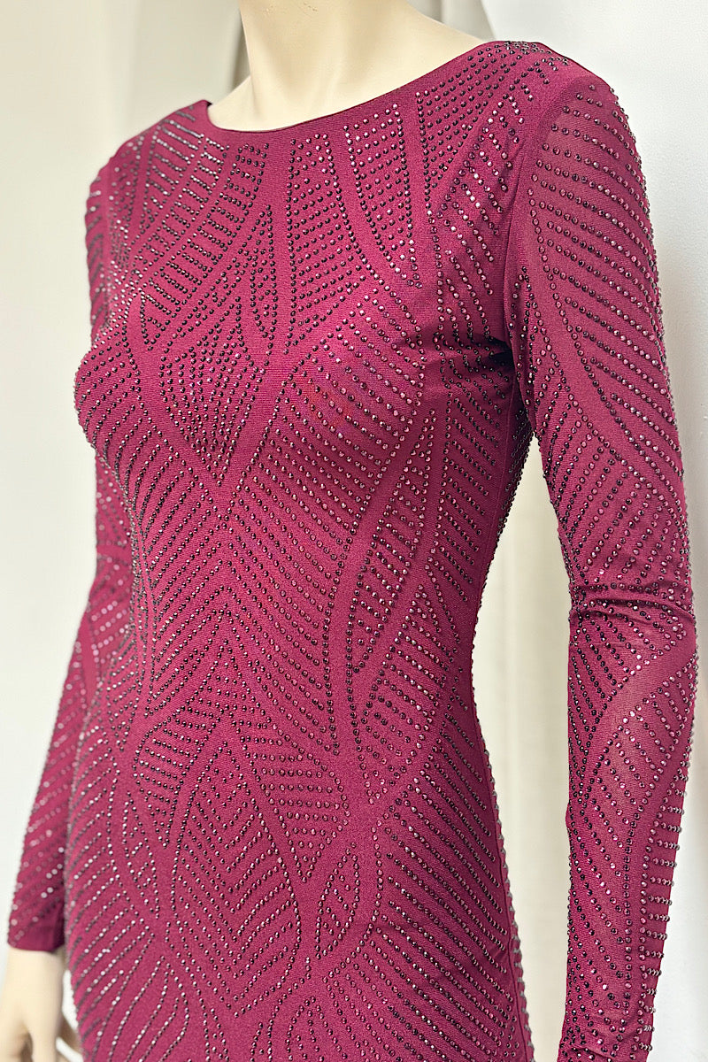 Long Sleeve Rhinestone Fitted Formal