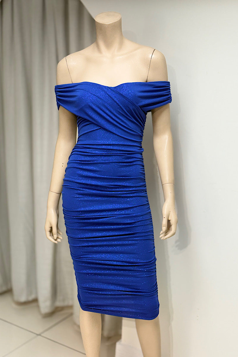 Off-Shoulder Shimmer Ruched Dress