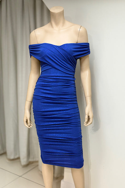 Off-Shoulder Shimmer Ruched Dress