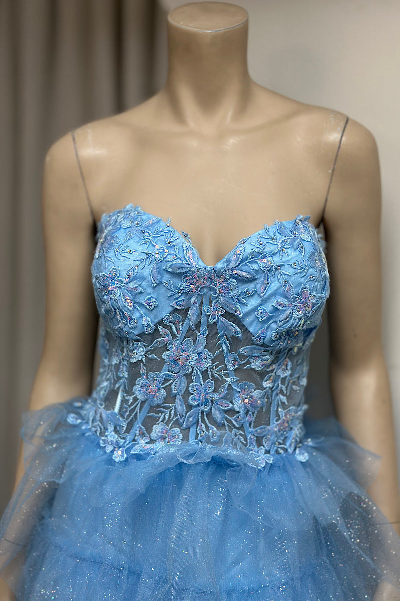 Strapless Layered Tulle Shimmer Formal