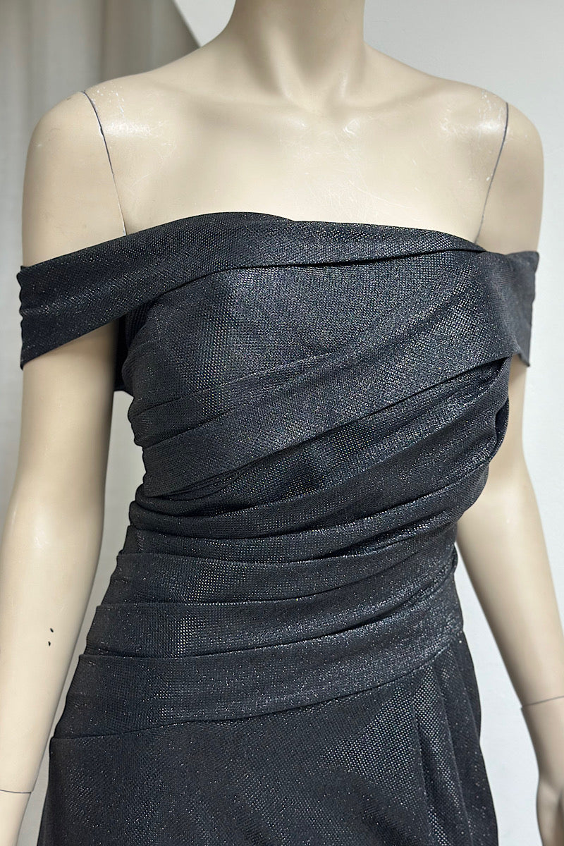 Off-Shoulder Flowy Shimmer Formal Dress