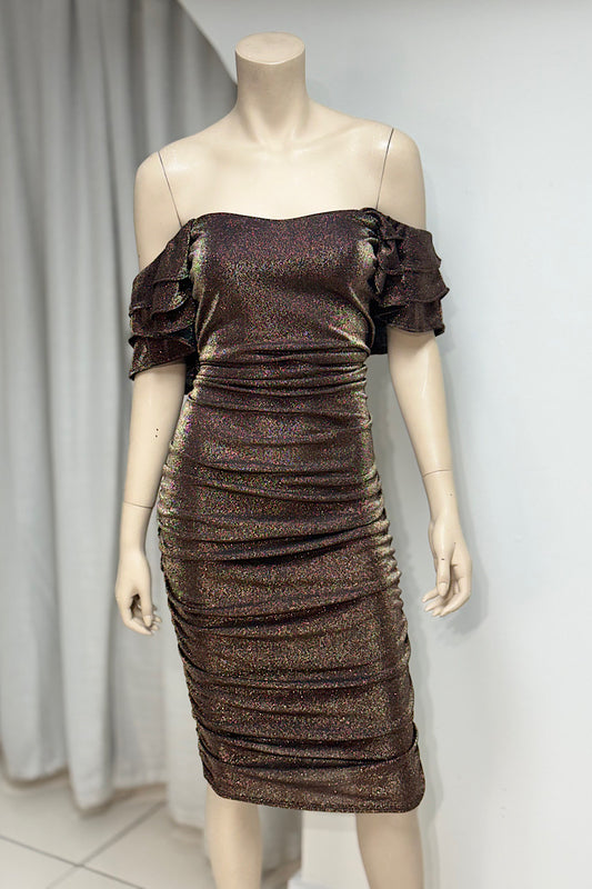 Off-Shoulder Ruched Shimmer Dress