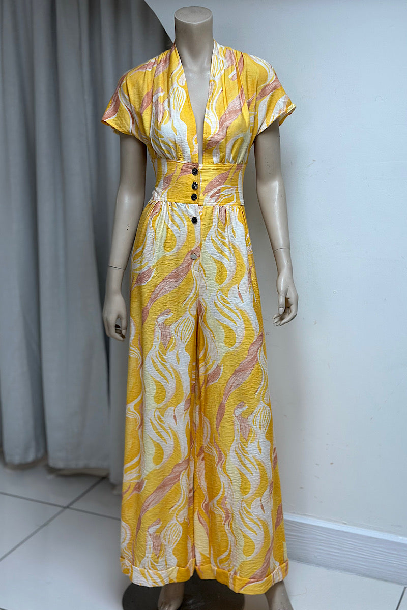 V-Neck Cinched Waist Jumpsuit
