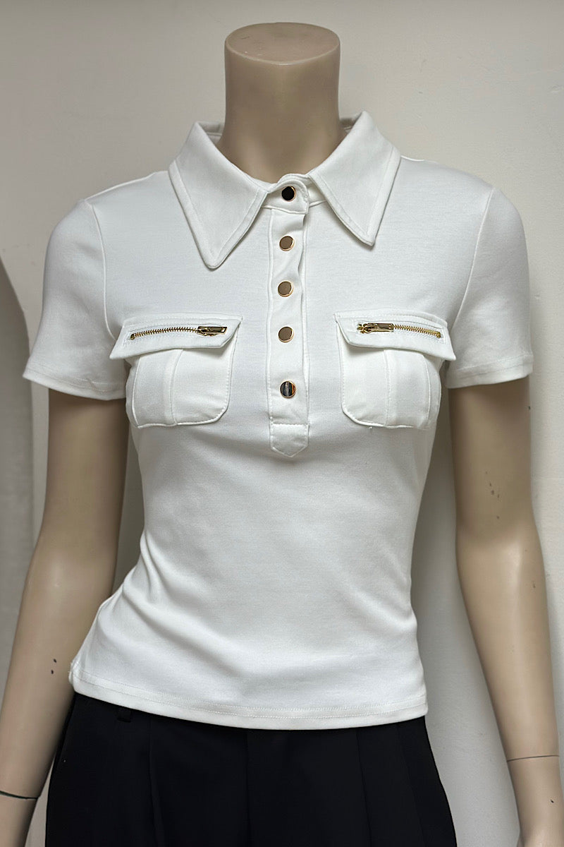 Collared Zip Pocket Crop Top